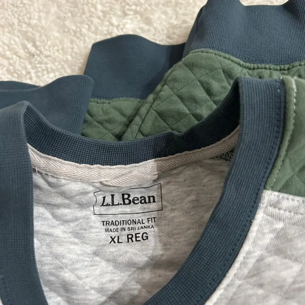 L.L Bean Mens Quilted Sweatshirt Crewneck Green Traditional Fit XL Preppy Casual - Picture 6 of 7